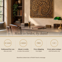 Card noting that the Dense Leaf Tree in a Circle panel is made to order by hand