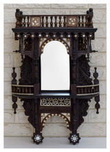 Syrian Carved Mirror with Shelf and Balustrade, Mother of Pearl, 28 in