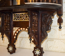 Syrian Carved Mirror with Shelf and Balustrade, Mother of Pearl, 28 in — detail 7
