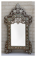 Syrian Arched Mother of Pearl Mirror Frame, Scalloped Crest, 42 in