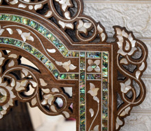 Syrian Arched Mother of Pearl Mirror Frame, Scalloped Crest, 42 in — detail 7