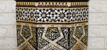 Octagonal Mother of Pearl Side Table with Pointed-Arch Skirt, 23 in — detail 2