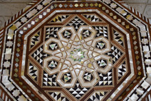 Octagonal Mother of Pearl Side Table with Pointed-Arch Skirt, 23 in — detail 5