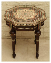 Octagonal Mother of Pearl Side Table on Four Turned Legs, 20 in