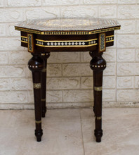 Octagonal Mother of Pearl Side Table on Four Turned Legs, 20 in — detail 1