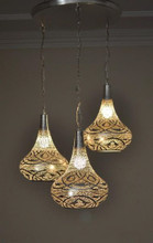 Moroccan 3-lamp chandelier cluster in handcrafted brass - view 2