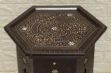 Syrian Deep-Carved Side Table with Mother of Pearl Top — view 6