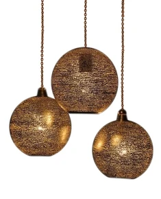 Moroccan 3-lamp pear pendant cluster in handcrafted brass - view 2