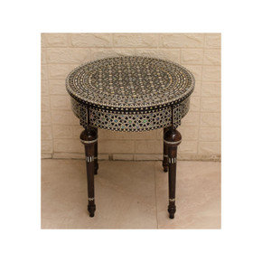 Egyptian Luxury Mother of Pearl Inlay Side Table, 20" Round Mosaic Wooden Table, Coffee & End Table, Side Table, Moroccan Furniture