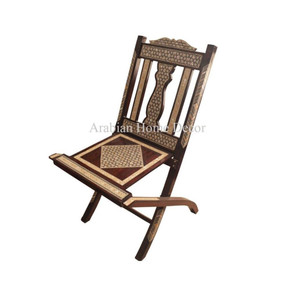 Egyptian Moroccan Mother of Pearl Mosaic Inlaid Wooden Chair, Folding Brown Wood Chair, Beech Wood Chair, Wooden Décor, Home Décor