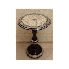 Handmade Egyptian Side Table, 19" Round Moroccan Mother of Pearl Inlaid Coffee Table, Mosaic Wooden Table, Coffee & End Table