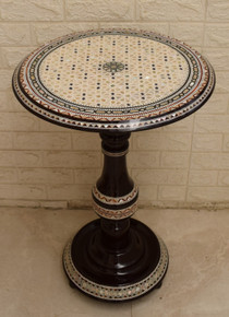 Handmade Egyptian Side Table, 19" Round Moroccan Mother of Pearl Inlaid Coffee Table, Mosaic Wooden Table, Coffee & End Table - front view