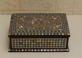 Handcrafted 11" * 7" Wood Jewelry Box, Egyptian Mother of pearl Inlay Wooden Jewelry Box, Moroccan Mosaic Storage Box Organizer, Home Decor