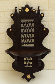 Handcarved Wall Hanging Wood Shelf, Morocco Wall Décor, Moroccan furniture, Wooden Wall Shelf - front view