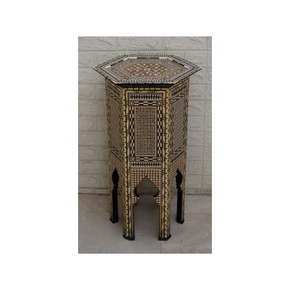 Vintage Moroccan 29" H Wood Table, Mother of Pearl and Bone Inlay Wooden entryway Side Table, Coffee & End Bedside Table, Morocco Furniture