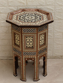 Coffee & End Bedside Table, Moroccan 25" Height Wood Table, Mother of Pearl Inlay Wooden entryway Side Table, Morocco Furnitur, Home Decore - front view