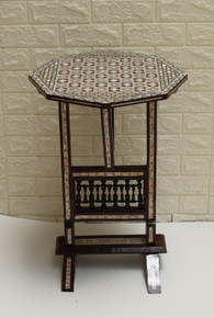 Chess Game Table, Octagonal Board Game, Folding Top 16" Wide Egyptian Mother of Pearl Inlay Chess Side Table, Morocco Coffee Table - front view