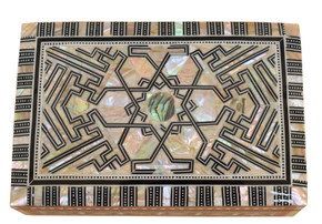 Egyptian Mother of pearl Inlay Mosaic Wooden Jewelry Box, Handmade Wood Jewelry Box, Moroccan Jewellery Storage, Wedding Gift, Home Decor - front view