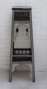 Handmade Egyptian Table Stand, 46" Height Pedestal Table with Mother of Pearl Inlay, Moroccan Wood Side Table, Phone Table, Coffee Table - front view
