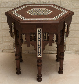 Wood Coffee Table, Handmade Coffee & End Table, Wooden Table, Mother of Pearl Inlaid Moroccan Table, Side Table, Moroccan Decor - front view