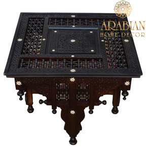 22.5" Square Side Table, Handmade Moroccan mashrabiya Brown Wood Coffee Table, Coffee & End Wooden Table, Moroccan Living Room Furniture - front view