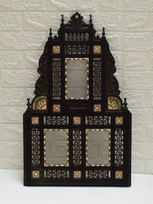 Vintage Morocco Wooden Wall Mirror Frame, Family photo Frame Mother of Pearl Inlay, Wall Hanging Mirror or Picture Frame, Moroccan Furniture - front view