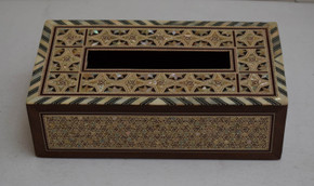 Handcrafted Egyptian Natural Mother of Pearl Inlaid Rectangular wooden Tissue Box Cover, Napkin Case Holder, Tissue Dispenser, Home Decor - front view