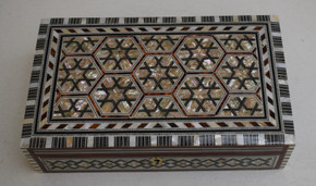 Egyptian Handmade Mother of pearl Mosaic Wooden Jewelry Box, 10" * 6" Wood Jewelry Box, Moroccan  Storage Organizer, Wedding Gift #10 - front view