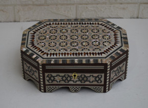 Handmade Egyptian Mother of pearl Mosaic Wooden Jewelry Box, Wood Jewelry Box, Morocco Marquetry Storage Organizer, Wedding Gift