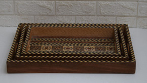 Handmade Tray Set of 3, Decorative Handmade Wooden Tray Set, Marquetry Mosaic Wood Serving Tray Set, Home Décor, Breakfast Tray - front view