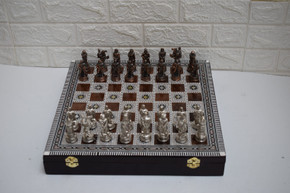 Chess Board, Egyptian Handmade Mother of Pearl Inlaid Wooden Board Game, 16 * 16" Board, Metal Chess Set, Chess Game, king Arthur Chess Set