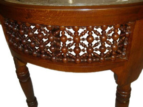 Handcrafted Moroccan 20" Round Gold Brass Tray Table, Brass Coffee Tea Table, Moroccan Home Decor Furniture, Mashrabeya Latticework Table - front view