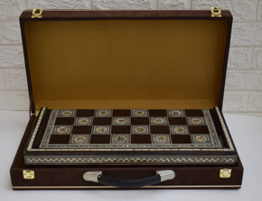 Handcrafted Egyptian Mother Pearl Inlaid Wooden Backgammon Chess Game Board in a gift box, 20" Game Board with Backgammon Chips