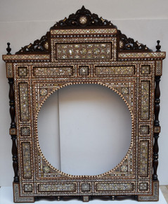 Unique Morocco Handmade 42" height Wood Mirror Frame, Mother of Pearl Inlaid, Wall Hanging Wooden Mirror, Moroccan Furniture, Wall Décor Art - front view