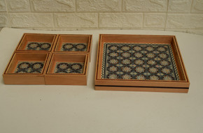 Handmade Tray Set, Decorative Mother of Pearl Inlay Wooden Tray Set, Candy Snacks Nuts Wood Serving Tray Set Platter, Home Décor - front view