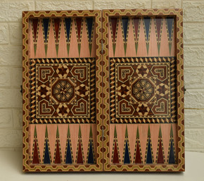 Backgammon Chess Game Board, Handcrafted Egyptian Marquetry Wooden 20" Game Board with Backgammon Checkers Disks