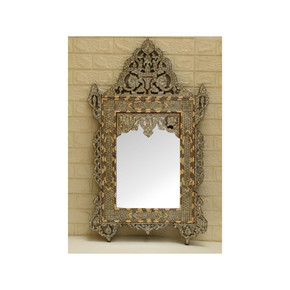 Vintage Handmade 39" Syrian Mirror Frame, Mother of Pearl Inlaid Wood Wall Mirror Frame, Moroccan furniture, Wall Hanging Wooden Frame