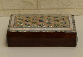 Unique Handmade Luxury Wood Jewelry Box, Blue Mother of pearl Inlay Wooden Jewelry Box, Moroccan Mosaic Storage Marquetry Box Organizer - front view