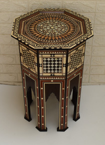 Handmade Mother of Pearl Inlaid Wooden Side Table, Moroccan Mosaic Wood Table, Coffee & End Table, Home Decor Furniture, Morocco Table - front view