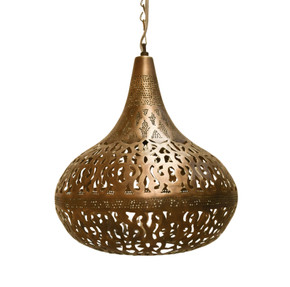 Moroccan Style Pendant Lamp for Outdoor Patio Lighting – Handcrafted brass lantern featuring intricate cutwork design, perfect as a boho hanging light fixture for garden, porch, or dining area.