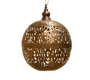Moroccan Brass Pendant Lights for Kitchen Island – Handcrafted boho ceiling fixture with intricate cutout design, ideal for adding warm, ambient lighting over kitchen or dining areas.