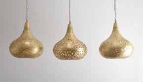 Handcrafted Moroccan brass ceiling fixture with three pendants