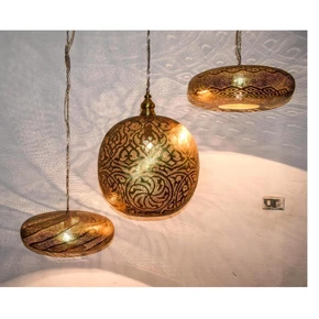 Handmade brass ceiling fixture with Moroccan patterns