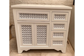 Mashrabiya bathroom vanity cabinet in hand-cut solid wood