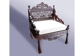 Hand-carved wood chairs and majlis bench in hand-cut solid wood