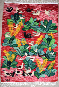 4.2 FT Handwoven Tapestry - Egyptian Wall Hanging Art Kilim - Red Pond Bird