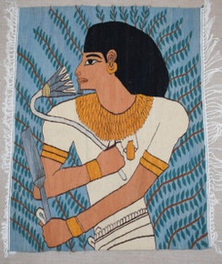 Ancient Egyptian Figure with Lotus — handwoven Egyptian wool tapestry, 4 ft