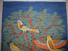 5.2 FT Handwoven Egyptian Tapestry - Blue Tree of Life Bird Wall Hanging Kilim