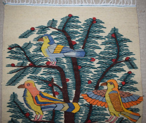 4.0 FT Handwoven Egyptian Kilim Wall Hanging Tapestry - Colorful Bird Tree of Life Art