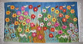 4.0 FT Handwoven Floral Tapestry Wall Hanging - Egyptian Kilim - Botanical Blue Bird Art Rug